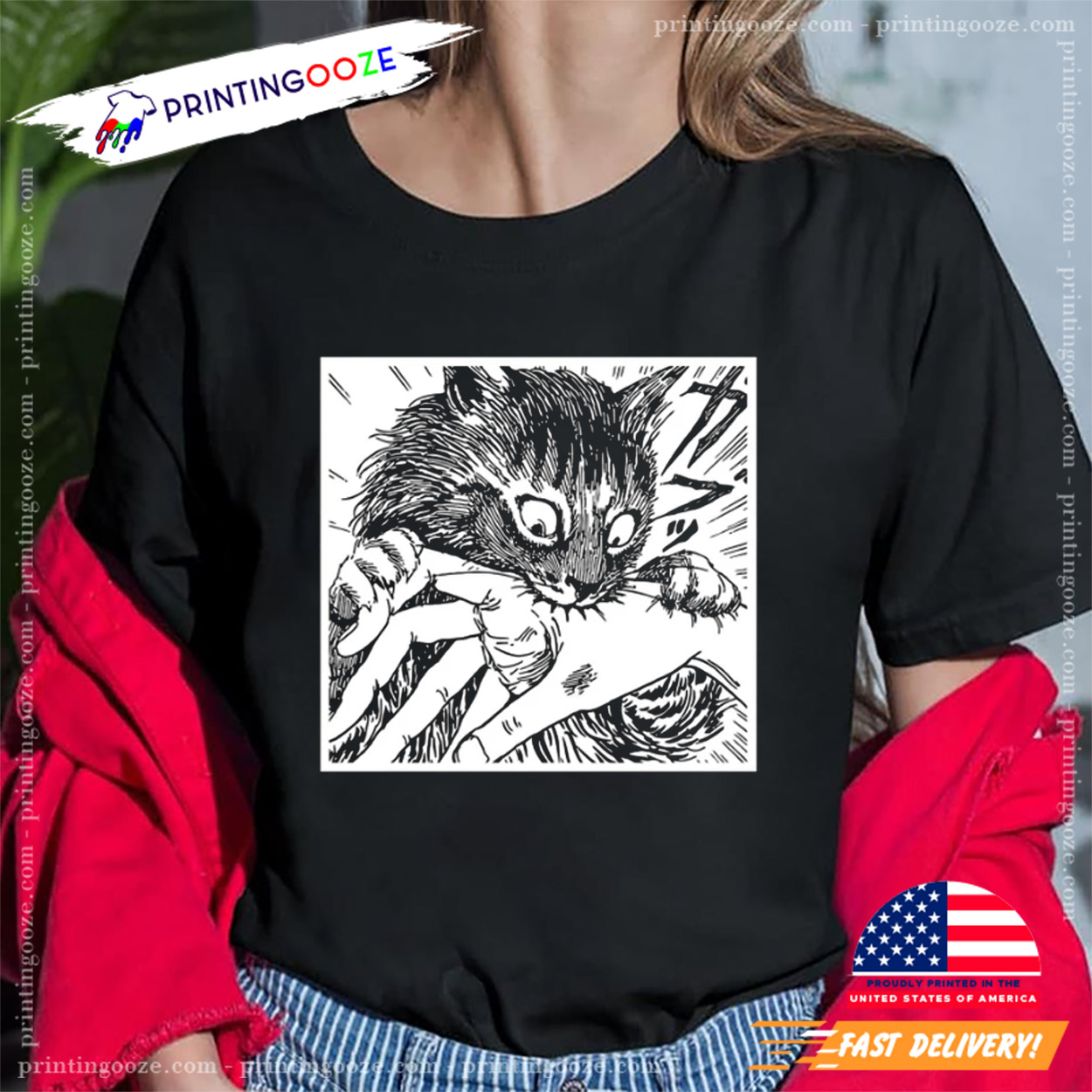 Creepy Cat Bite Horror Japanese Manga Graphic Tee Creepy Cat Bite Horror Japanese Manga Graphic Tee