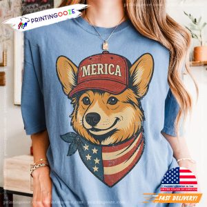 Cute Corgi Merica Happy Patriot Day Comfort Colors Tee 1