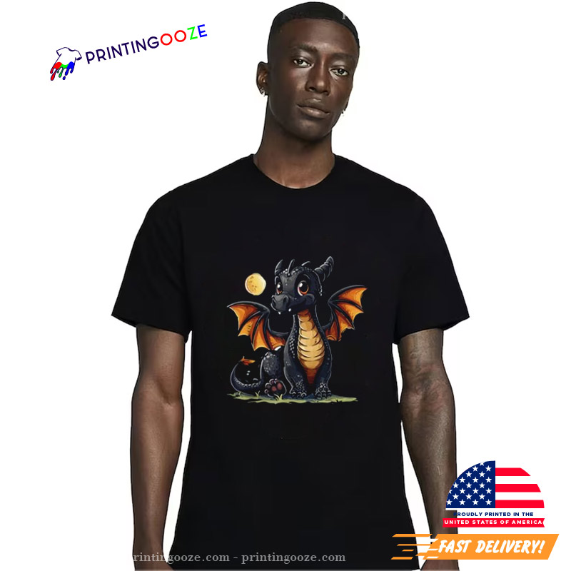 Cute Dragon And Moon Medieval Fantasy Creature Graphic T-Shirt Cute Dragon And Moon Medieval Fantasy Creature Graphic T-Shirt