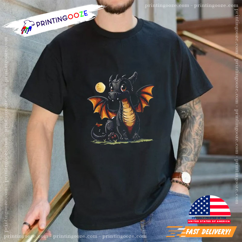 Cute Dragon And Moon Medieval Fantasy Creature Graphic T-Shirt Cute Dragon And Moon Medieval Fantasy Creature Graphic T-Shirt