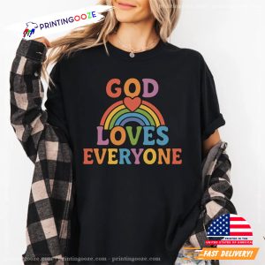 God Loves Everyone Rainbow LGBTQ Comfort Colors Tee 1