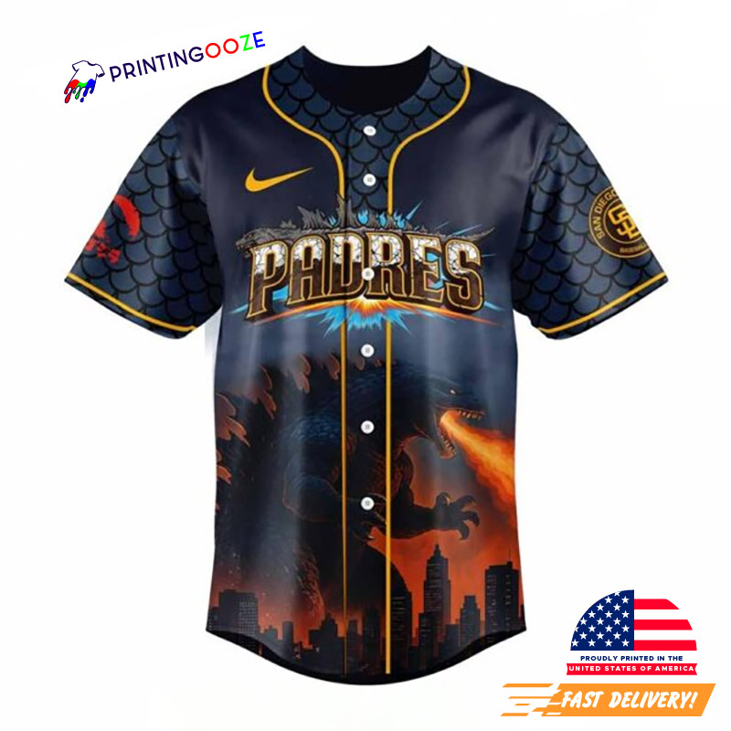 Godzilla San Diego Padres Baseball Jersey Godzilla San Diego Padres Baseball Jersey