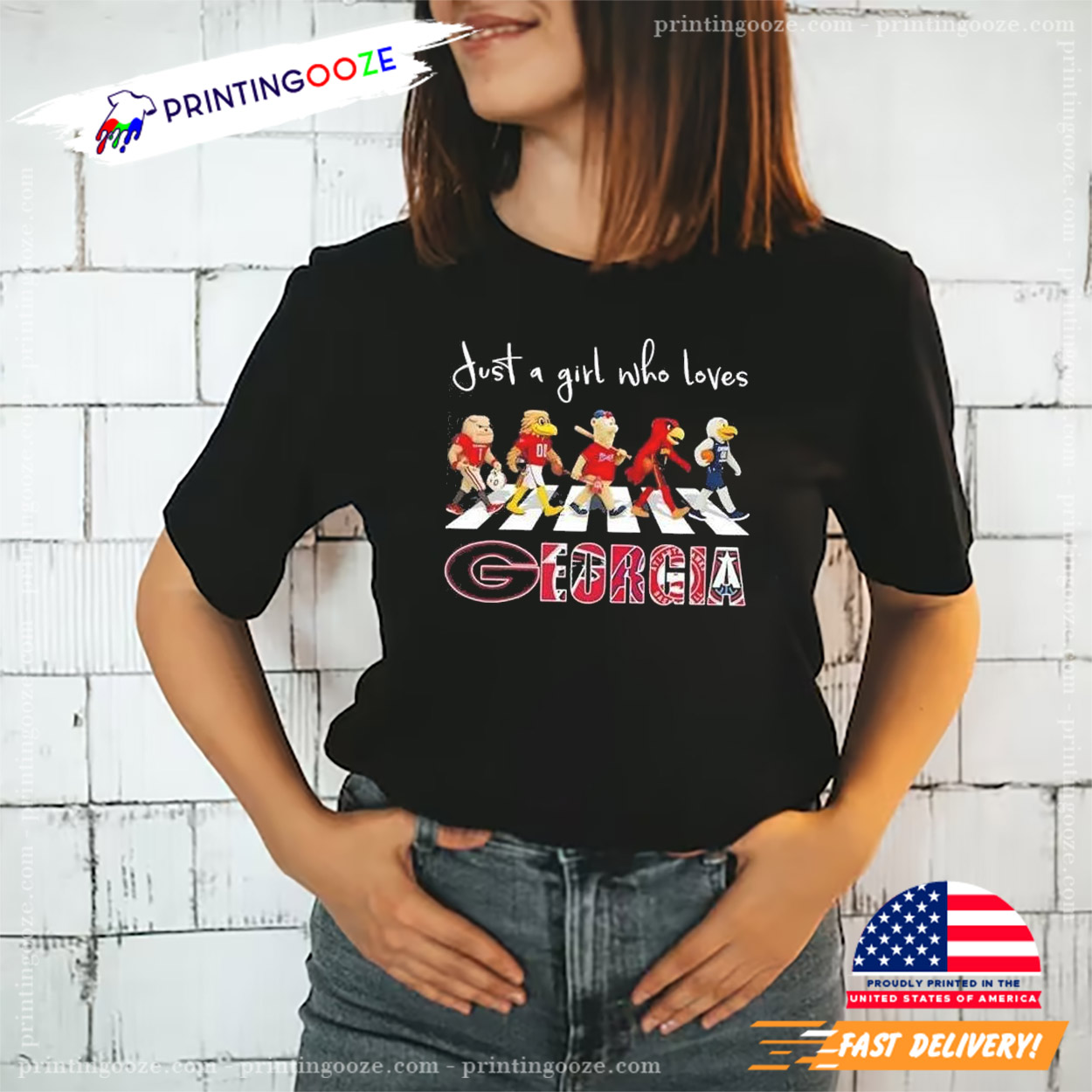 Just A Girl Who Loves Georgia Bulldogs Abbey Road Crossing Tee Just A Girl Who Loves Georgia Bulldogs Abbey Road Crossing Tee