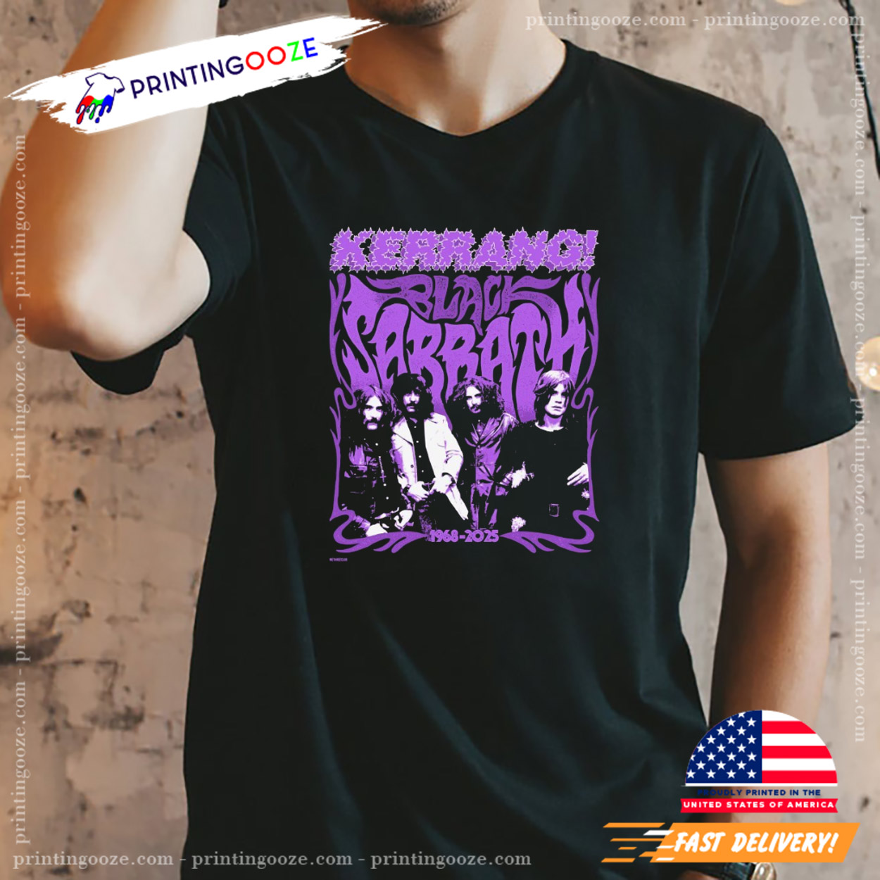 Kerrang Black Sabbath 1968-2025 Celebration Graphic T-shirt Kerrang Black Sabbath 1968-2025 Celebration Graphic T-shirt