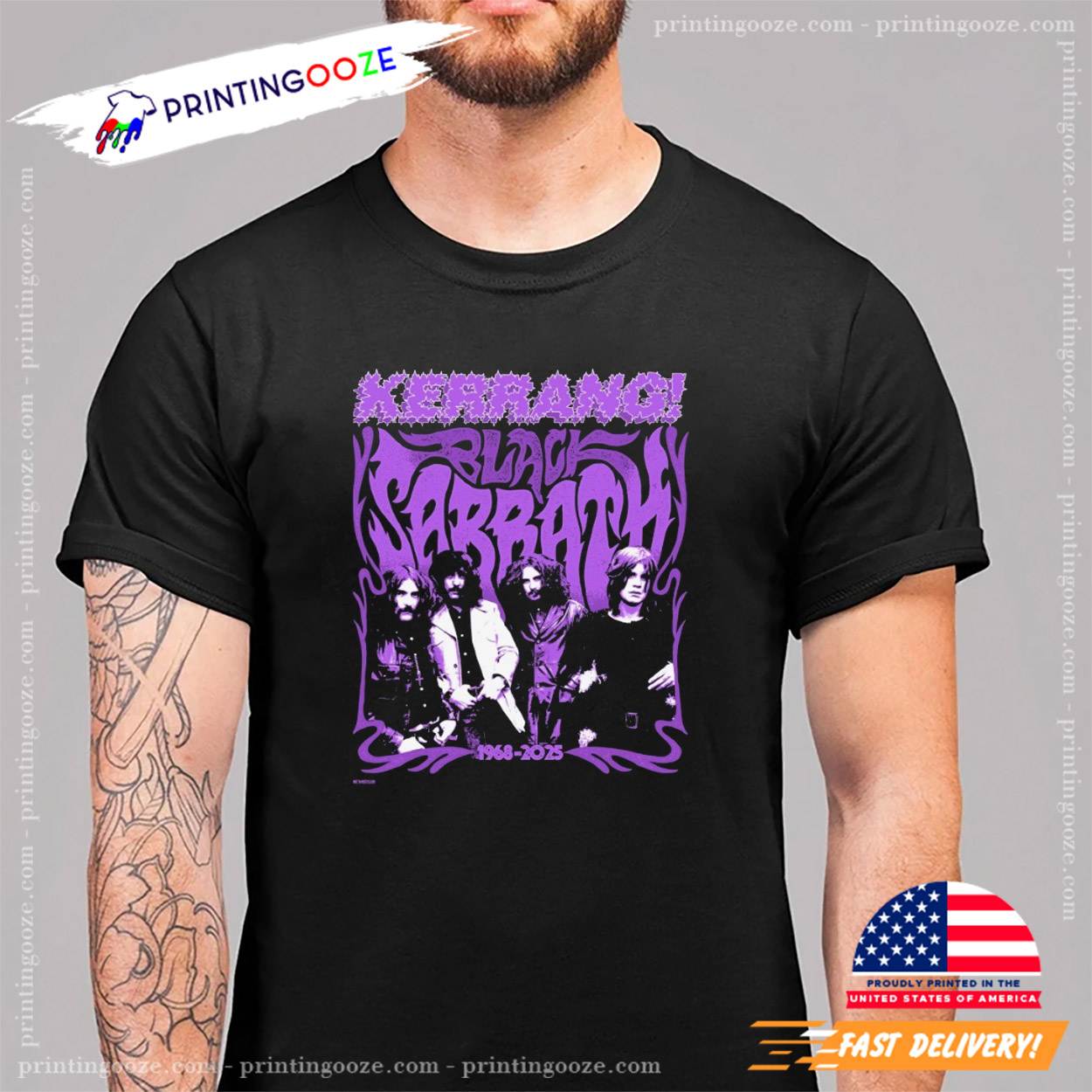 Kerrang Black Sabbath 1968-2025 Celebration Graphic T-shirt Kerrang Black Sabbath 1968-2025 Celebration Graphic T-shirt