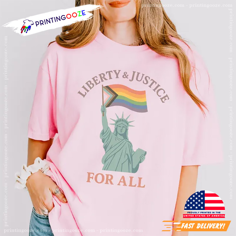 Liberty And Justice For All Pride LGBTQ Comfort Colors Tee Liberty And Justice For All Pride LGBTQ Comfort Colors Tee