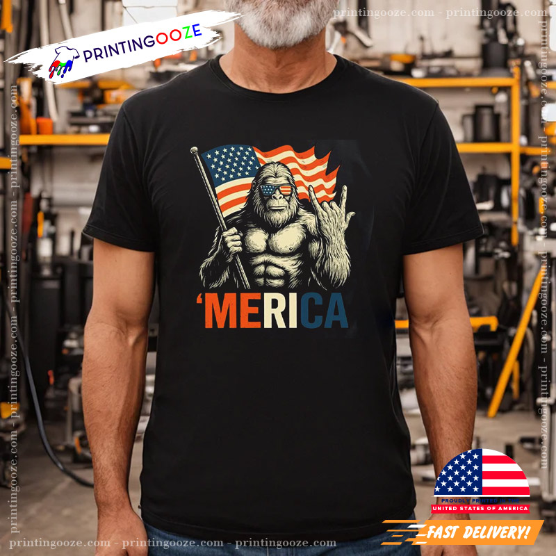 Merica 4th Of July Bigfoot Rock Star Hansign Shirt Merica 4th Of July Bigfoot Rock Star Hansign Shirt