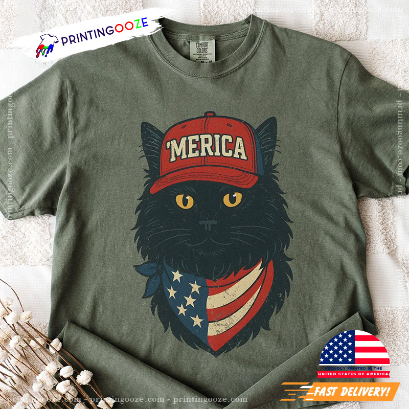 Merica Patriotic Black Cat Comfort Colors Tee Merica Patriotic Black Cat Comfort Colors Tee