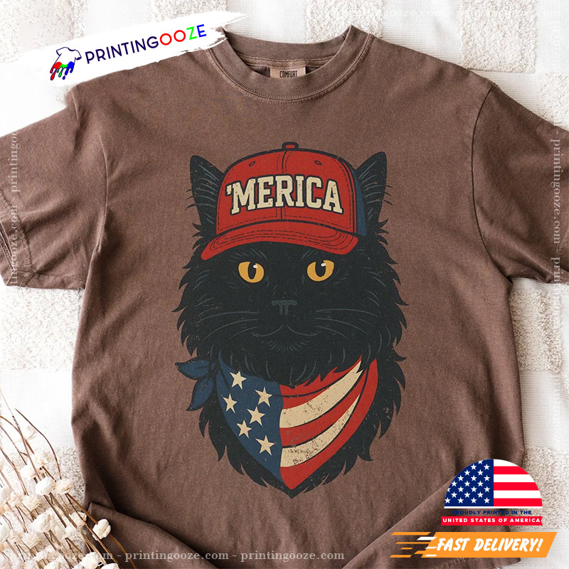 Merica Patriotic Black Cat Comfort Colors Tee Merica Patriotic Black Cat Comfort Colors Tee