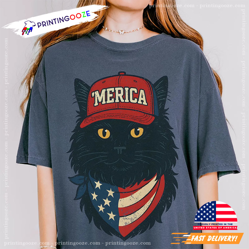 Merica Patriotic Black Cat Comfort Colors Tee Merica Patriotic Black Cat Comfort Colors Tee