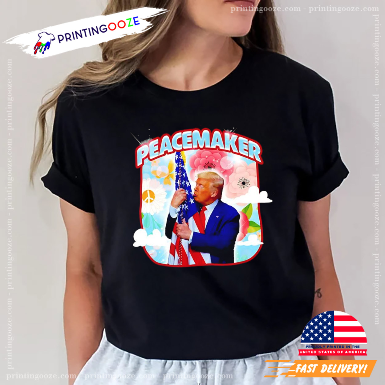 Peacemaker Trump Kiss American Flag Humor Tee Peacemaker Trump Kiss American Flag Humor Tee