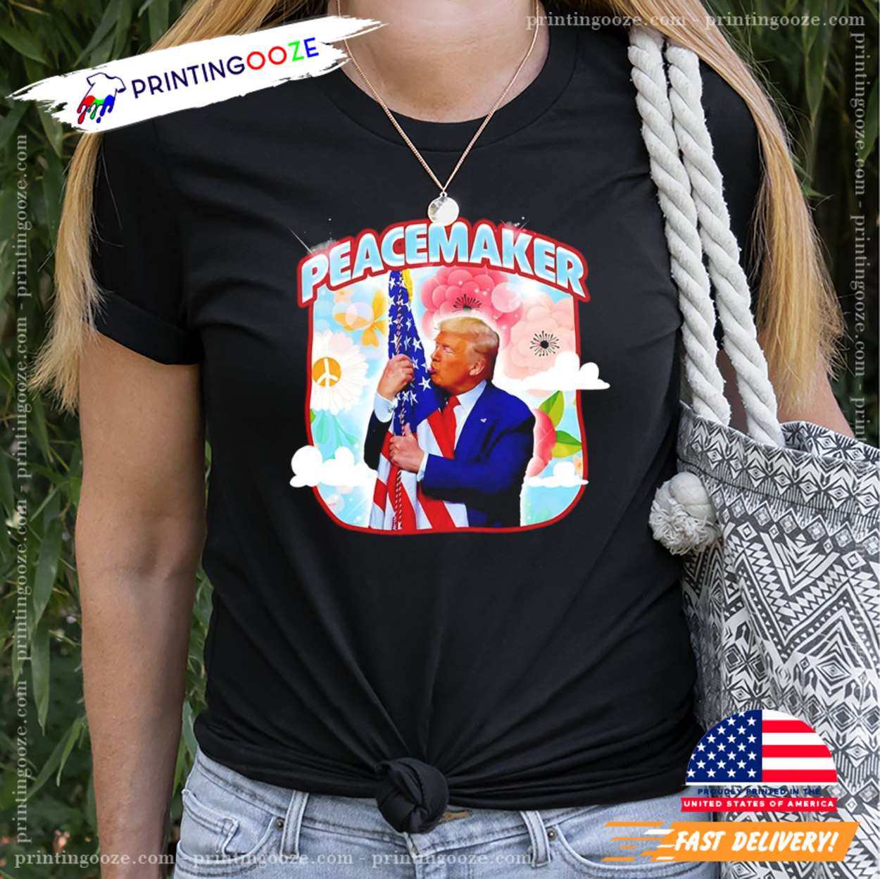 Peacemaker Trump Kiss American Flag Humor Tee Peacemaker Trump Kiss American Flag Humor Tee