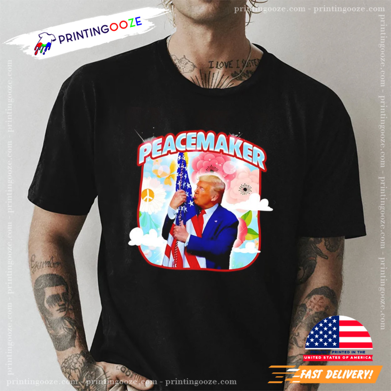 Peacemaker Trump Kiss American Flag Humor Tee Peacemaker Trump Kiss American Flag Humor Tee