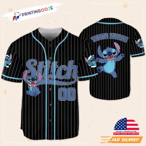 Personalize Disney Stitch Happy Striped Baseball Jersey 2