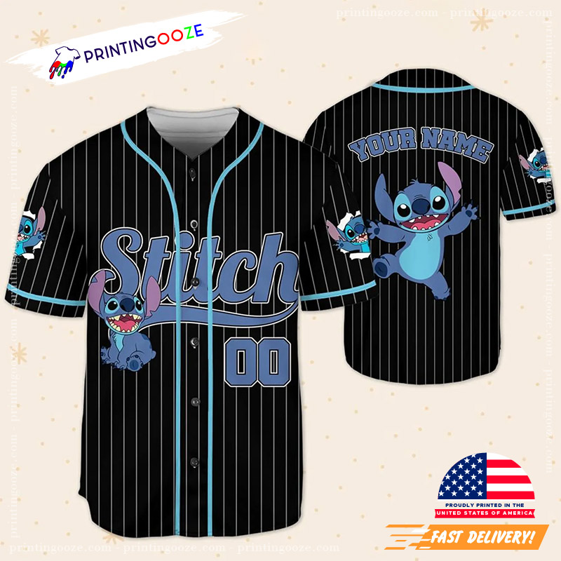 Personalize Disney Stitch Happy Striped Baseball Jersey Personalize Disney Stitch Happy Striped Baseball Jersey
