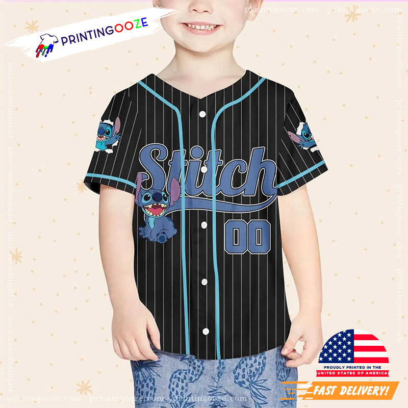 Personalize Disney Stitch Happy Striped Baseball Jersey Personalize Disney Stitch Happy Striped Baseball Jersey