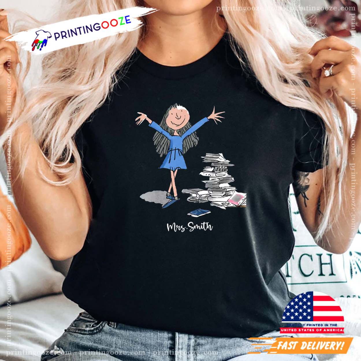Personalized Teacher Matilda With Pile Of Books Art Bookish Gifts T-shirt Personalized Teacher Matilda With Pile Of Books Art Bookish Gifts T-shirt
