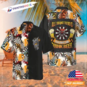 Play Dart and Drink Beer Happy Beer Day Hawaiian Shirt 2