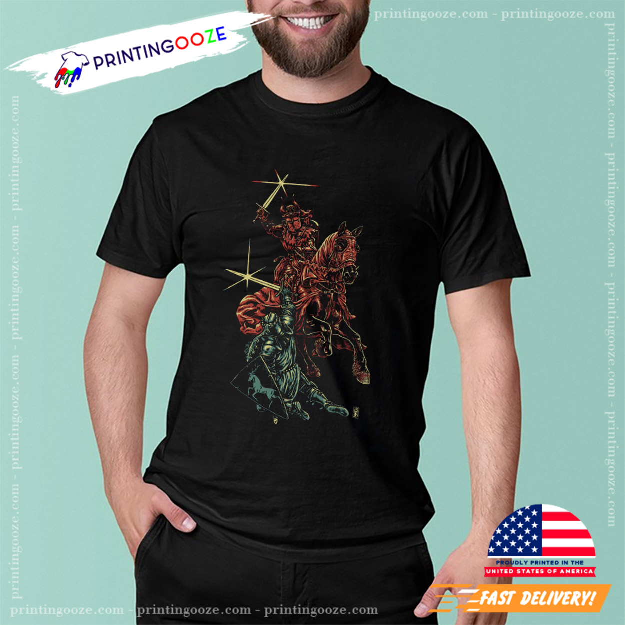 Red And Green Warriors Duel Knight Battle T-shirt Red And Green Warriors Duel Knight Battle T-shirt