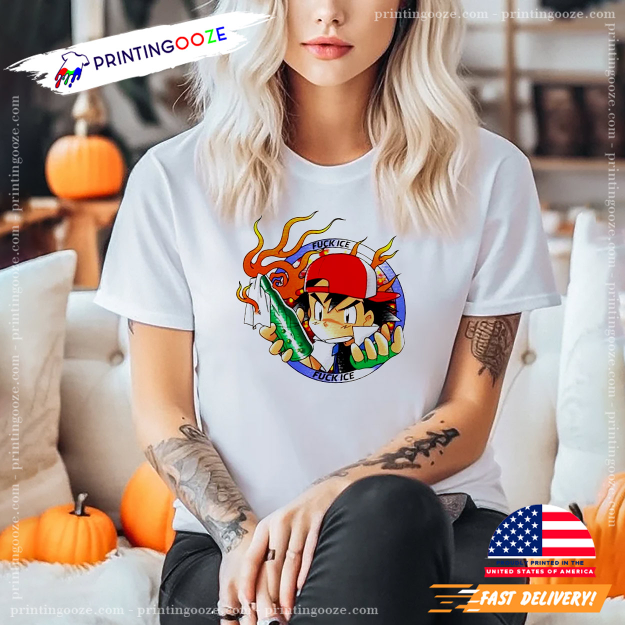 Satoshi Pokemon Fuck Ice Funny Cartoon T-shirt Satoshi Pokemon Fuck Ice Funny Cartoon T-shirt