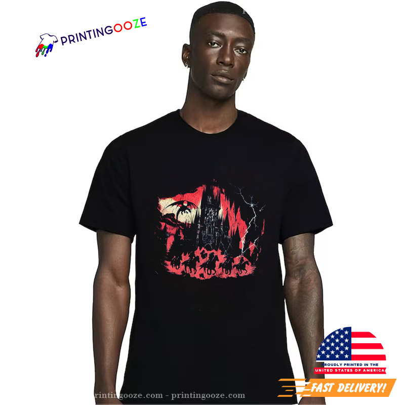 Vintage Dragon Dark Castle Graphic T-Shirt Vintage Dragon Dark Castle Graphic T-Shirt