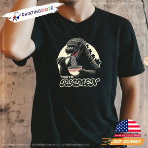 Vintage Godzilla Giant Monster Eat Tokyo Ramen Funny T shirt 2