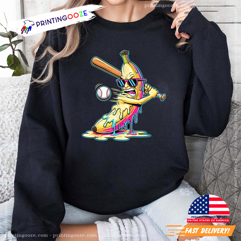 Funny Banana Swinging Baseball T-shirt Funny Banana Swinging Baseball T-shirt