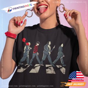 Horror Movie Characters Crossing Abbey Road T shirt 1