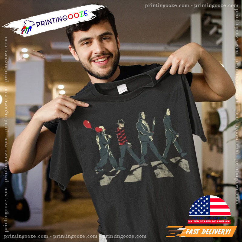 Horror Movie Characters Crossing Abbey Road T-shirt Horror Movie Characters Crossing Abbey Road T-shirt