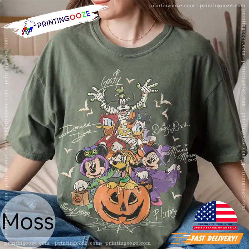 Mickey And Friends In Halloween Costume Signatures Comfort Colors T-shirt Mickey And Friends In Halloween Costume Signatures Comfort Colors T-shirt
