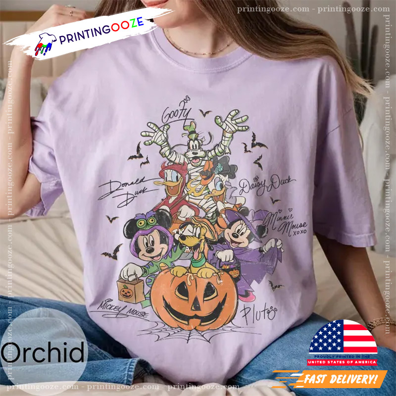 Mickey And Friends In Halloween Costume Signatures Comfort Colors T-shirt Mickey And Friends In Halloween Costume Signatures Comfort Colors T-shirt