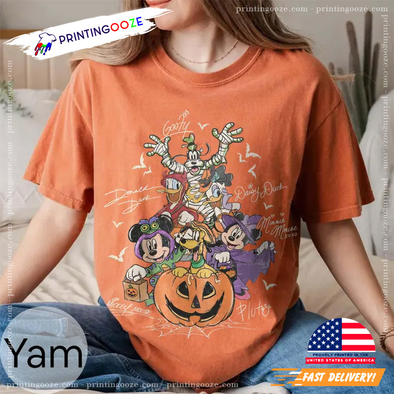 Mickey And Friends In Halloween Costume Signatures Comfort Colors T-shirt Mickey And Friends In Halloween Costume Signatures Comfort Colors T-shirt